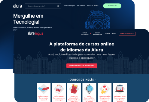 Tela inicial da Alura e Alura Língua